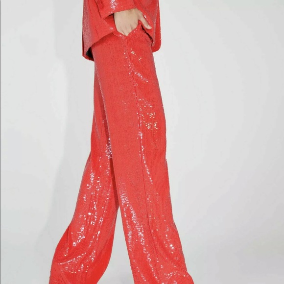 Zara sequin red pants small NWT - Picture 3 of 5